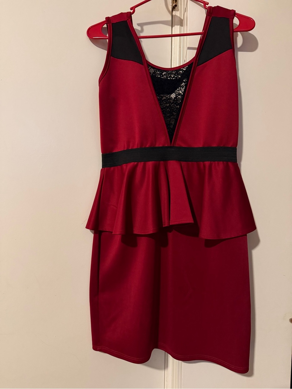 Charlotte Russe Red Peplum Dress with Black Lace Inset
